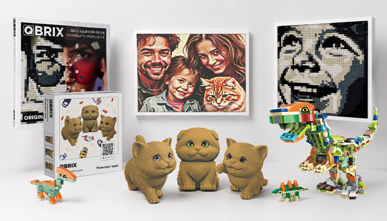 QBRIX kits: box and examples of finished works from different lines